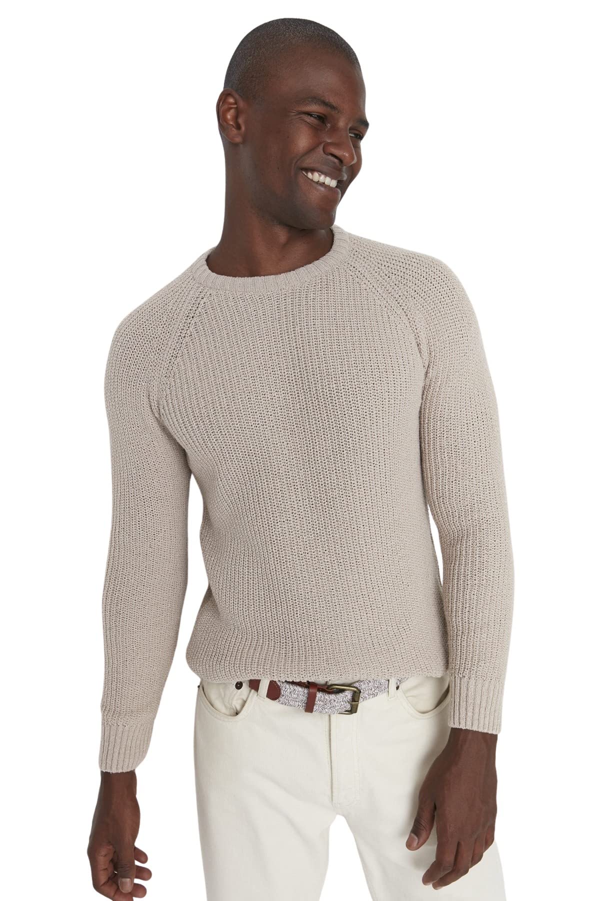 Trendyol Men's Crew Neck Plain Slim Sweater Sweatshirt, Beige, L