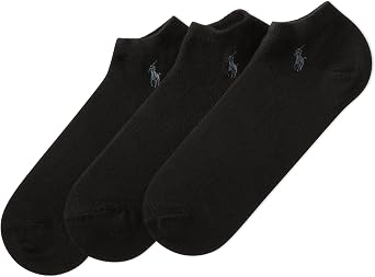 Polo Ralph Lauren Mens Classic Sport Big Pony Low Cut Socks-3 Pair Pack-Soft, Black, Mens Shoe Size 6.5-12
