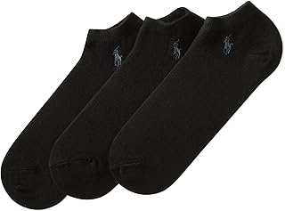 POLO RALPH LAUREN Men's Classic Sport Big Pony Low Cut Socks-3 Pair Pack-Soft, Black, Men's Shoe Size 6.5-12