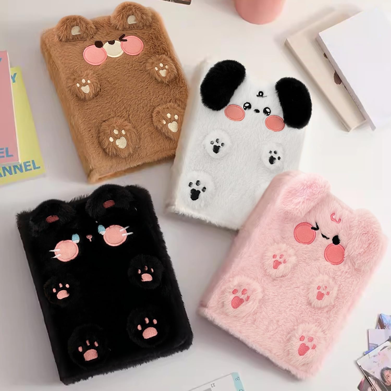 WAYUTO Plush Photocard Binder Kpop Photocard Album with 20Pcs Inner Pages 2x3" Photo Card Holder Cute A6 Photo Album 4-Pocket Detachable Kpop Star Card Holder Brown