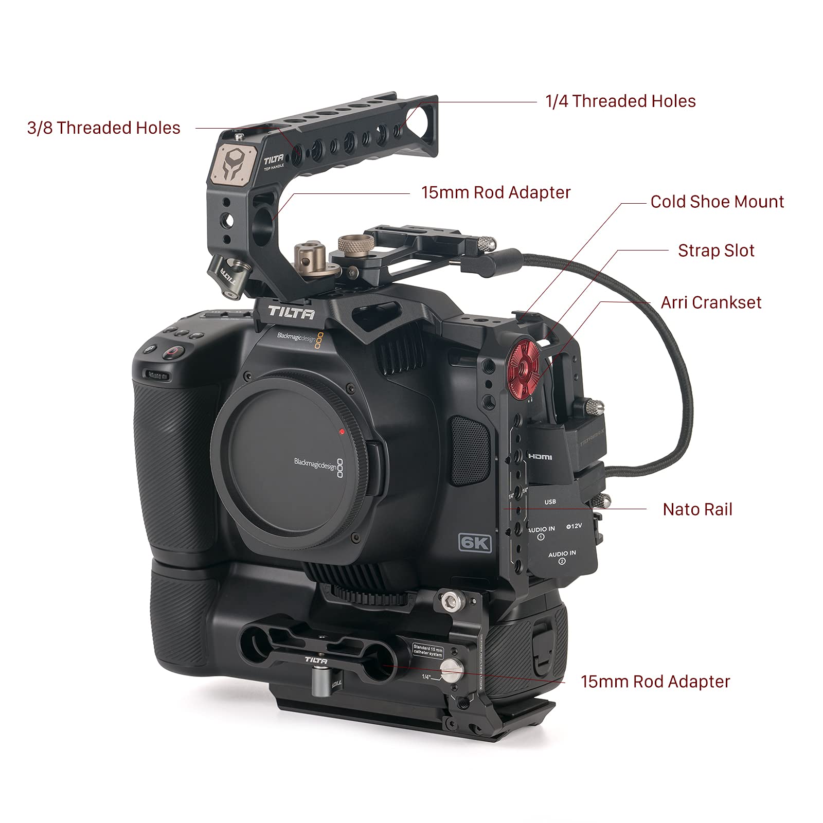 Tilta Kit básico compatible con BMPCC 6K Pro jaula de cámara completa Diseño desmontable ligero compacto duradero fácil instalación negro TA-T11-B-B