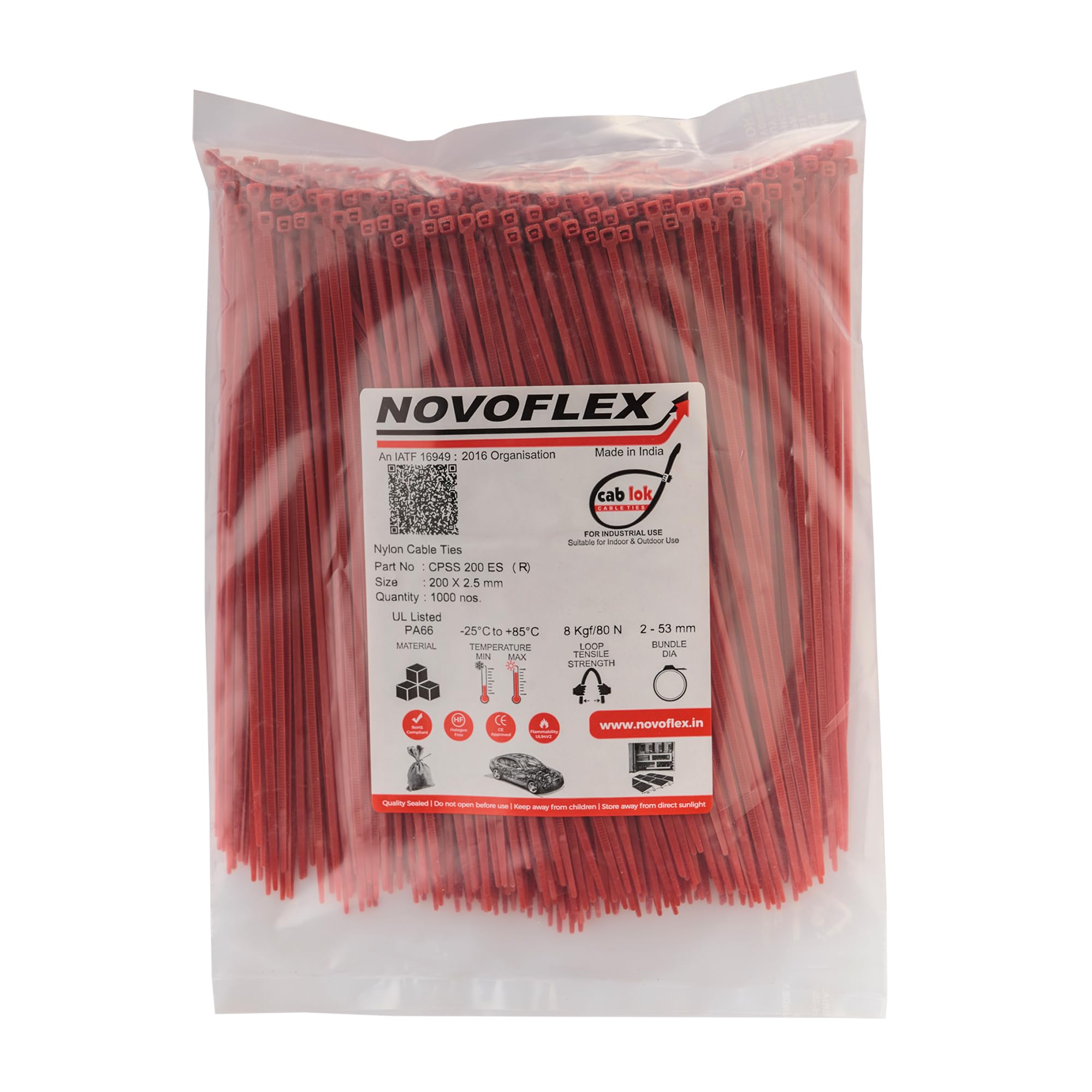 Novoflex CPSS 200 ES K (R),Cab Lok Nylon Cable Ties 200 x 2.5 mm Colour: Red,Pack of 1000, 8 Inch, Tensile Strength 8 KGF / 18 LBS (B01H5H8P3O) Amazon Price History, Amazon Price Tracker