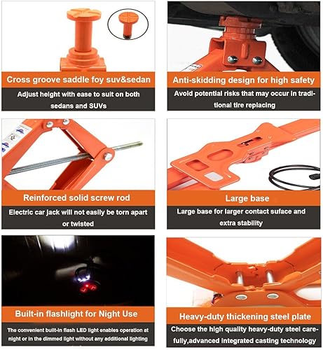 Miniatura 6 de Gato eléctrico de piso de automóvil de 5 toneladas, todo en uno, juego de gato de elevación de tijera de 12 V para SUV con reparación de cambio de