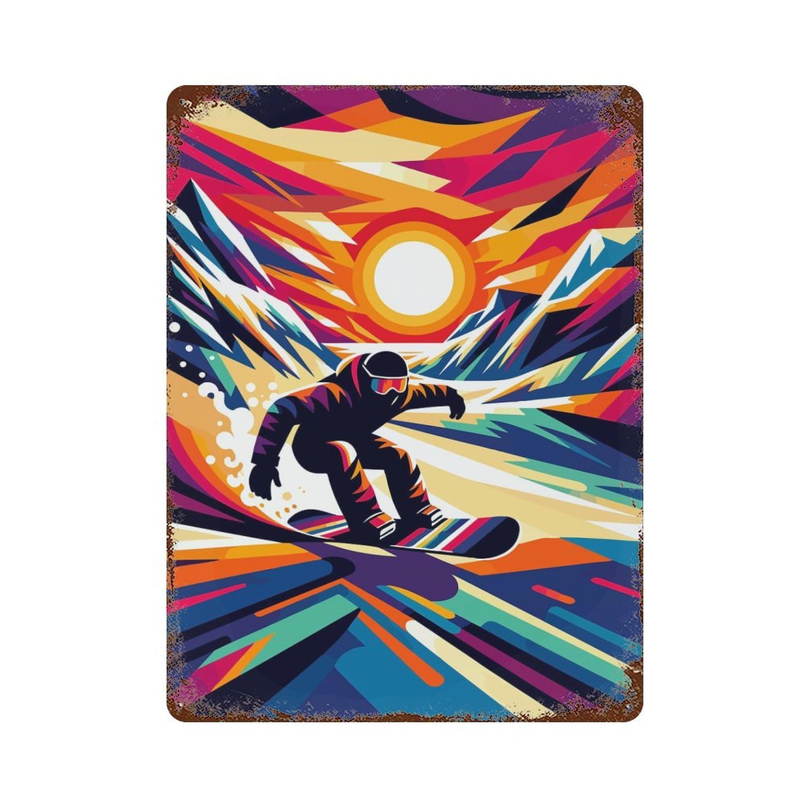 Retro Metal Sign Snowboarding Wpap Sunset 15.7"x11.8", Retro Wall Decor for Living Room, Hallway And Home Decor