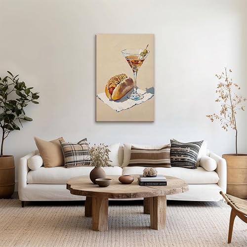 Miniatura 3 de Arte de pared retro Funky Bar Hot Dog y Martini sucio, póster divertido de comida y bebida, lienzo impreso, arte de bar, carrito, póster de cóctel