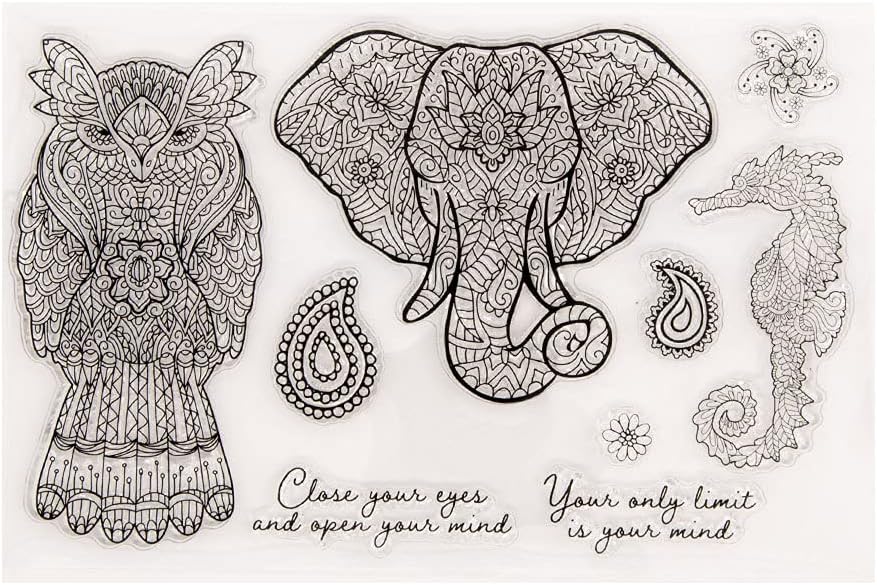 LZBRDY 5.1 by 7.9 Inch Flower Patterns Owl Elephant Seahorse Wishes Words Clear Stamps for Card Making Scrapbooking Birthday Thanksgiving Christmas Silicone Stamps