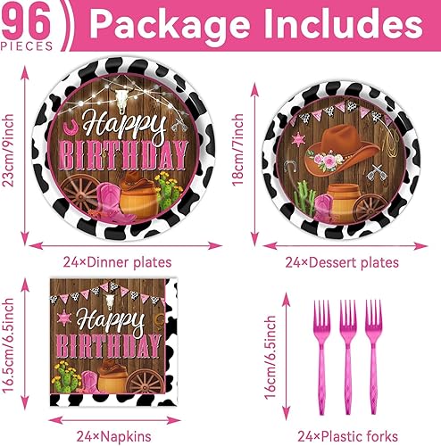 Miniatura 2 de 96 piezas de decoraciones de vaquera, suministros de fiesta, platos de papel con estampado de vaca, platos y servilletas desechables occidentales