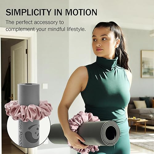 Miniatura 8 de Slim Panda Tapete de yoga Scrunchie, asegura tu tapete con estilo y linda, correa de transporte de tela de terciopelo elástica duradera que se Negro