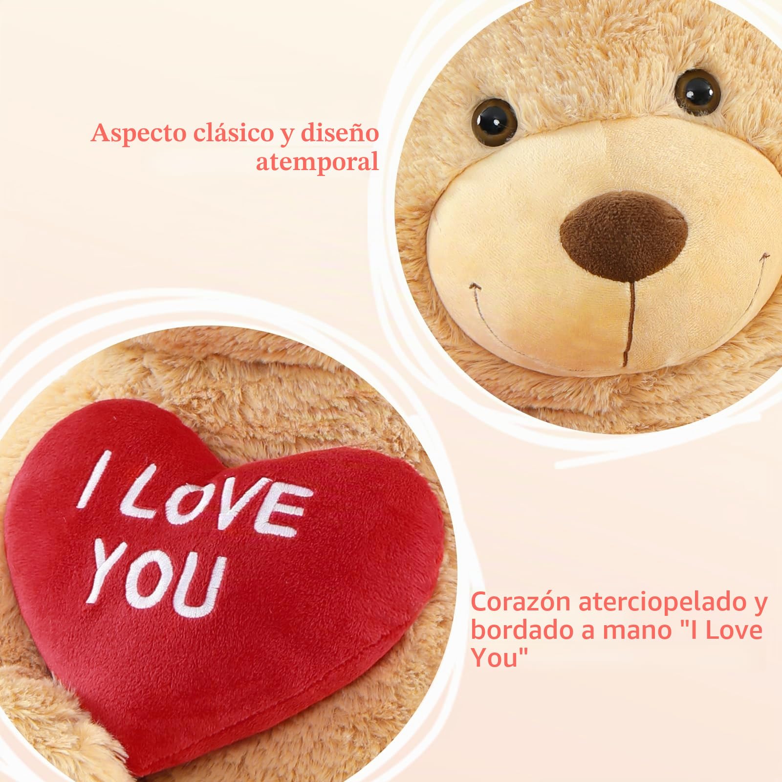 MorisMos 183cm Oso Peluche Gigante con Corazón Rojo I Love You, XXXL Kawaii Osito de Peluche Marrón Claro Grande Suave, Regalo para Novia Mujer Niñas Esposa Madre Cumpleaños