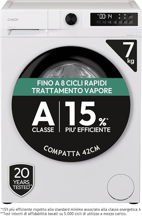 Candy ProWash 300 Lavatrice Slim 7 Kg, 1200 Giri, Classe A-15%, Bianca