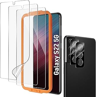 [3+2 Pack] For Galaxy S22 Screen Protector & Camera Lens Protector for Samsung Galaxy S22 5G, 6.1 Inch, 7H Hybrid Film[Fingerprint Unlock][Anti-Scratch]