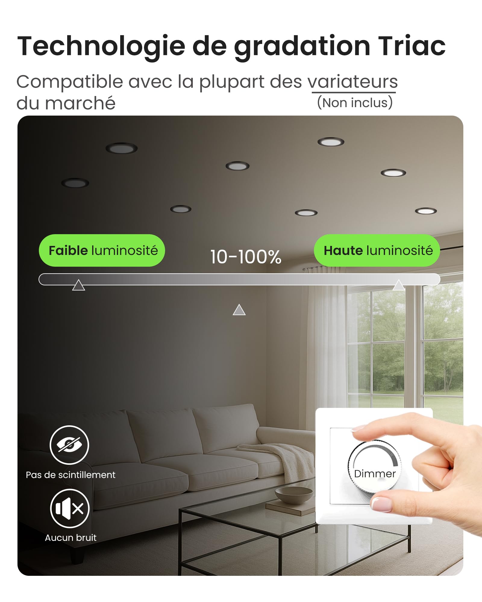ALUSSO LED Spot Encastrable Extra Plat 7W 510 Lumen Noir Dimmable 3000K-6500K 230V Lot de 12