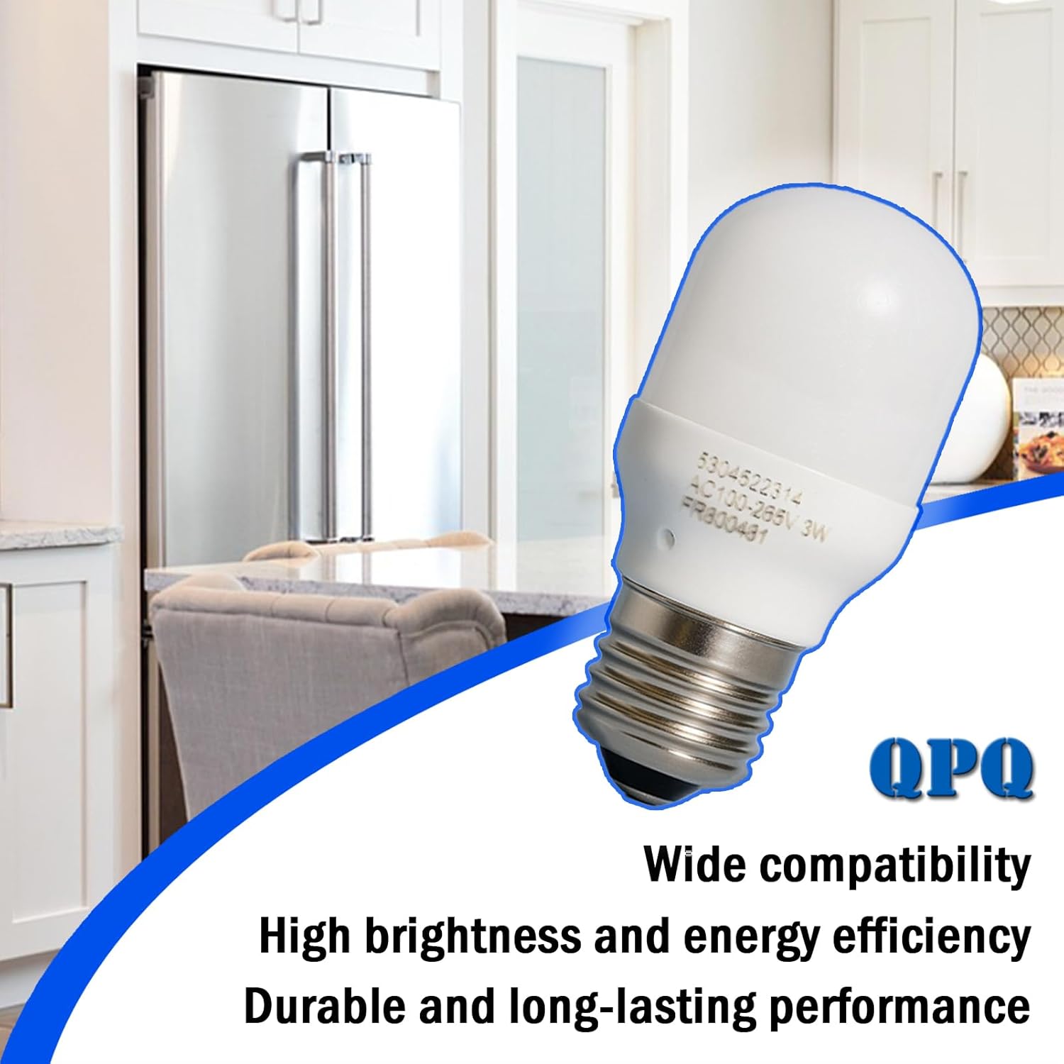 QPQ 3W LED 5304522314 Refrigerator Light Bulb, Kei D28x Kel 2816x Replacement for Frigidaire, E17 Base Ac100-265v 3W Refrigerator Bulb, Cool White LED Bulb for Refrigerator Lighting