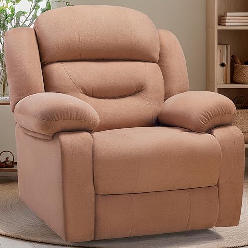 Jocisland Recliner Chairs for Adults, Fabric Wide Manual Reclining Chair with Armrest and Backrest, Soft Lazy boy Lounge Sofa for Living Room Bedroom, Brown