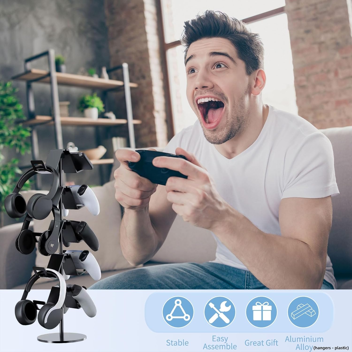 Controller Stand,5 Tier Controller Headphone Holder for Universal Headsets and Controllers,Black - Image 6