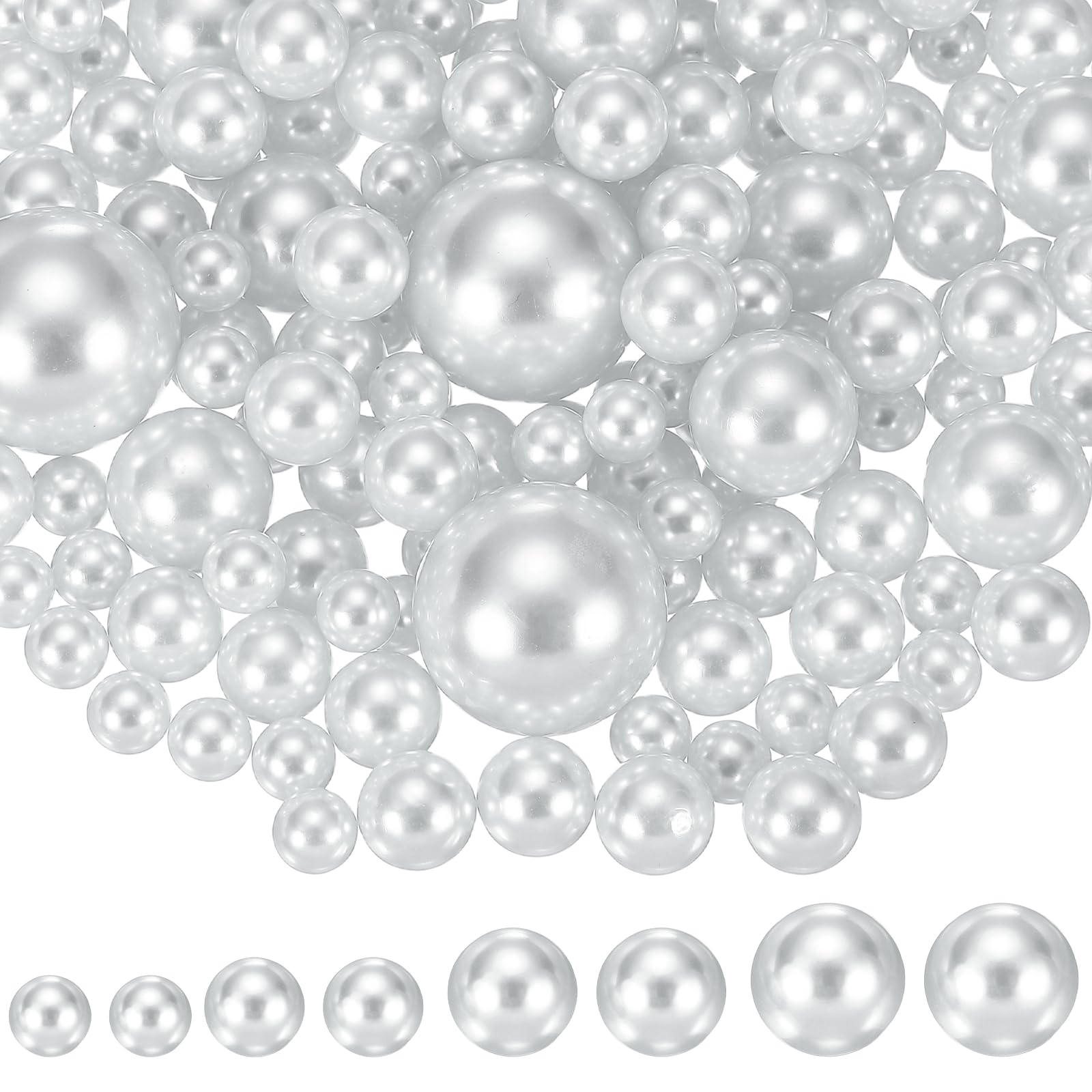 YELARXI 200Pcs No Hole Pearl Beads, 10/14/20/30mm Vase Fillers Faux Pearl for Crafting Filling Home Party Decorations Wedding Centerpieces, White/Set2