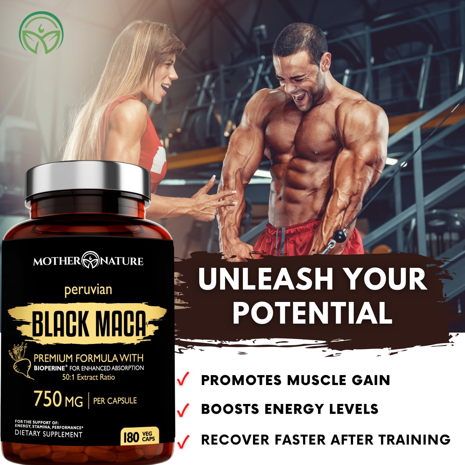 MNO Black Maca Extract 50:1, 750mg + BioPerine, Made from Organic Black Maca, 180ct — Amazon image 6