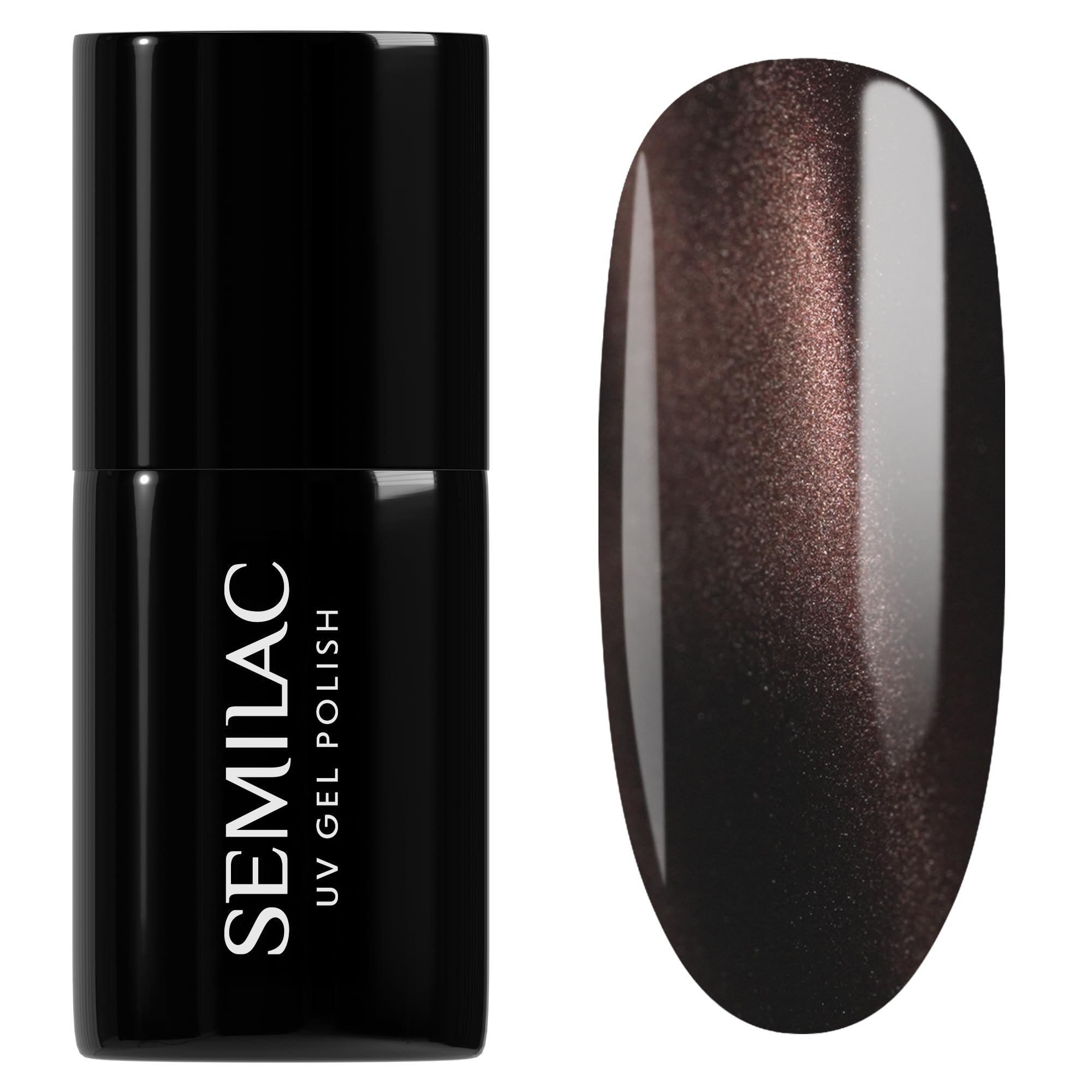 Semilac Lakier do paznokci UV 965 Chocolate Gloss 7 ml – głęboki brąz z ciepłym magnetycznym efektem Cat-Eye Gloss, kolekcja Inner Glow