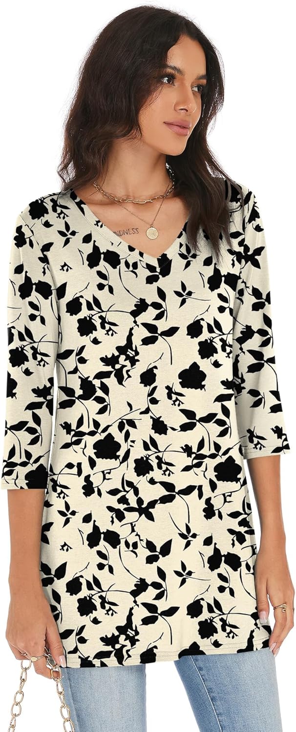 Rapbin Tunic Tops for Women Loose Fit Dressy 3/4 Sleeve V Neck T Shirts Spring Tops for Women 2026 - Image 6