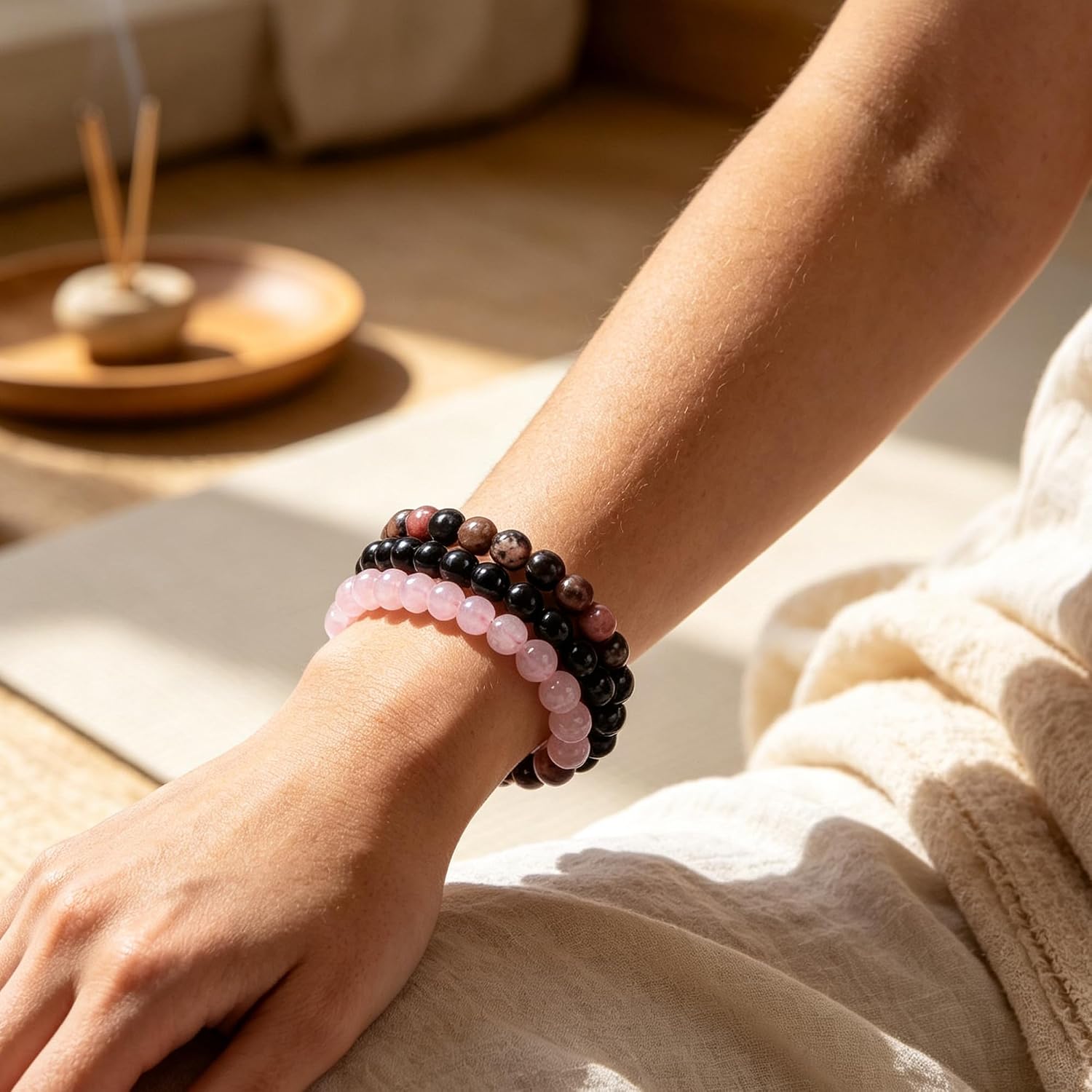 BROCC 18Pcs Natural Stone Beaded Bracelets for Women