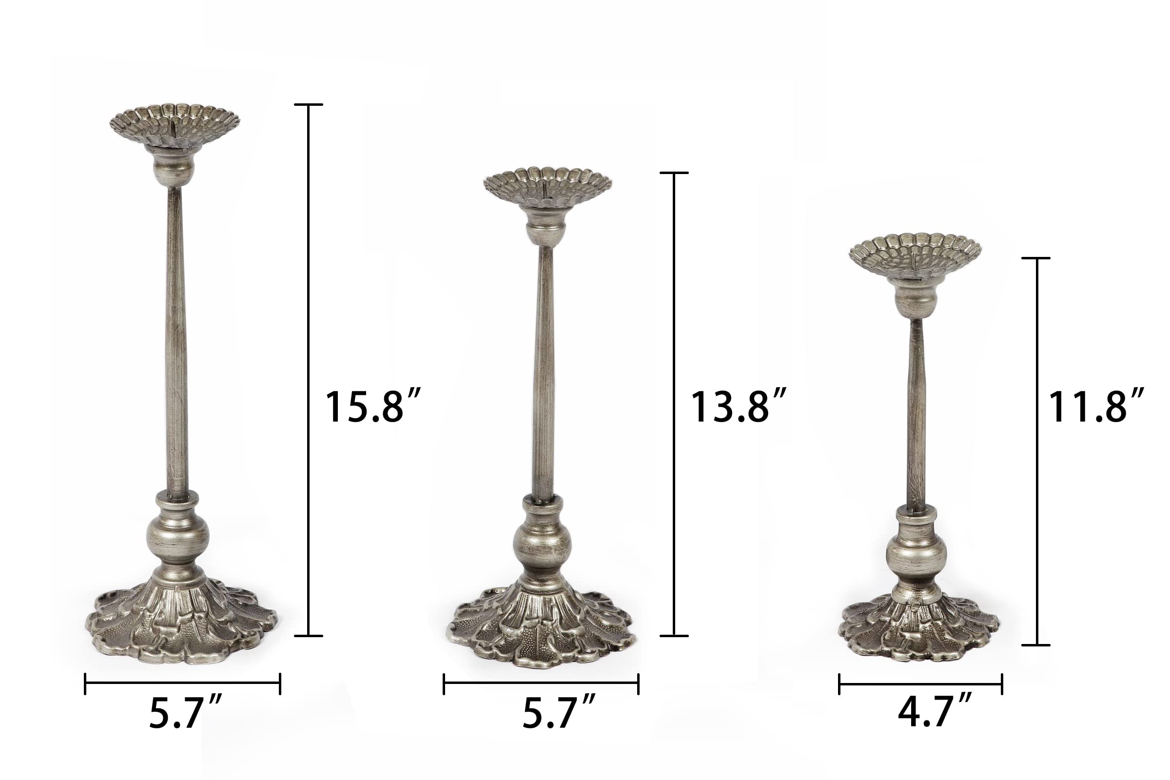 Classic Baroque French Metal Pillar Candle Holder in Set of 3 for 2" Pillar Candles in Vintage Chamgagne Gold Finish, Suitable As Centerpieces for Wedding, Party and Outdoor Decoration (Gold)