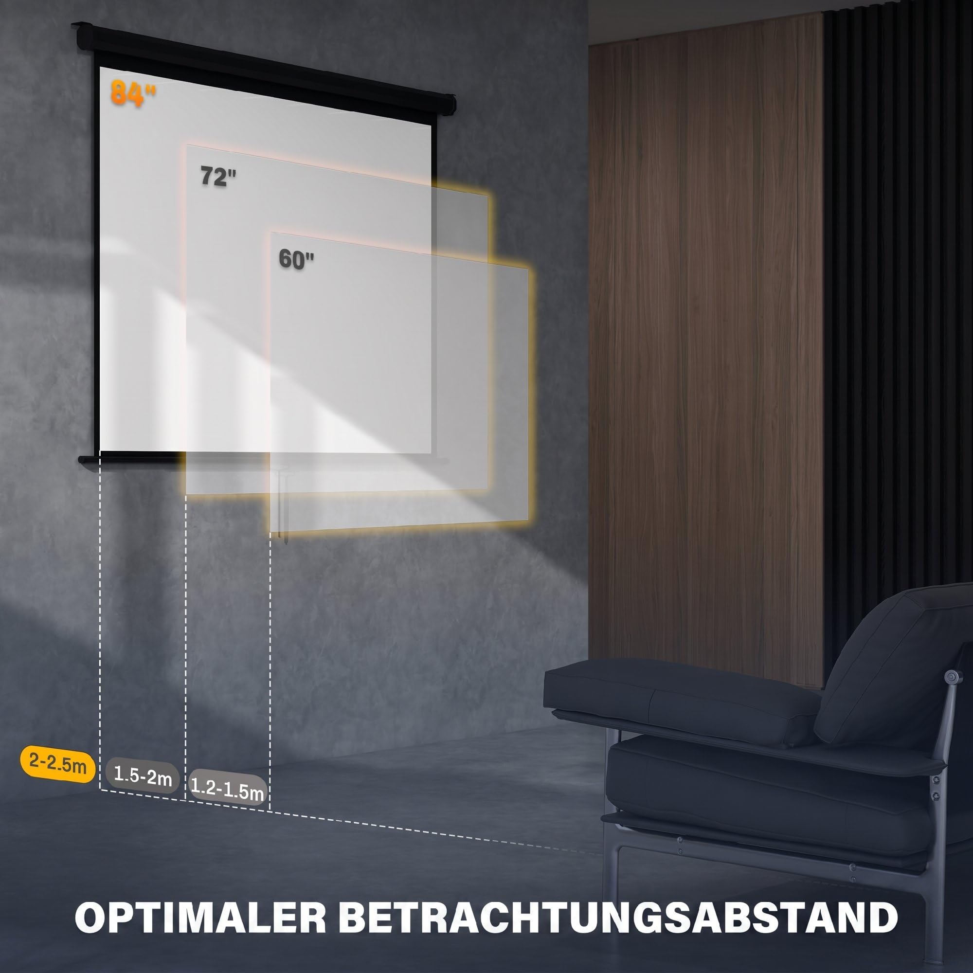 HOMCOM Beamer Leinwand 171 x 128 cm 84 Zoll 4:3 HD 4K Projektionsleinwand Rollo-Leinwand für Heimkino Büro-Präsentationen