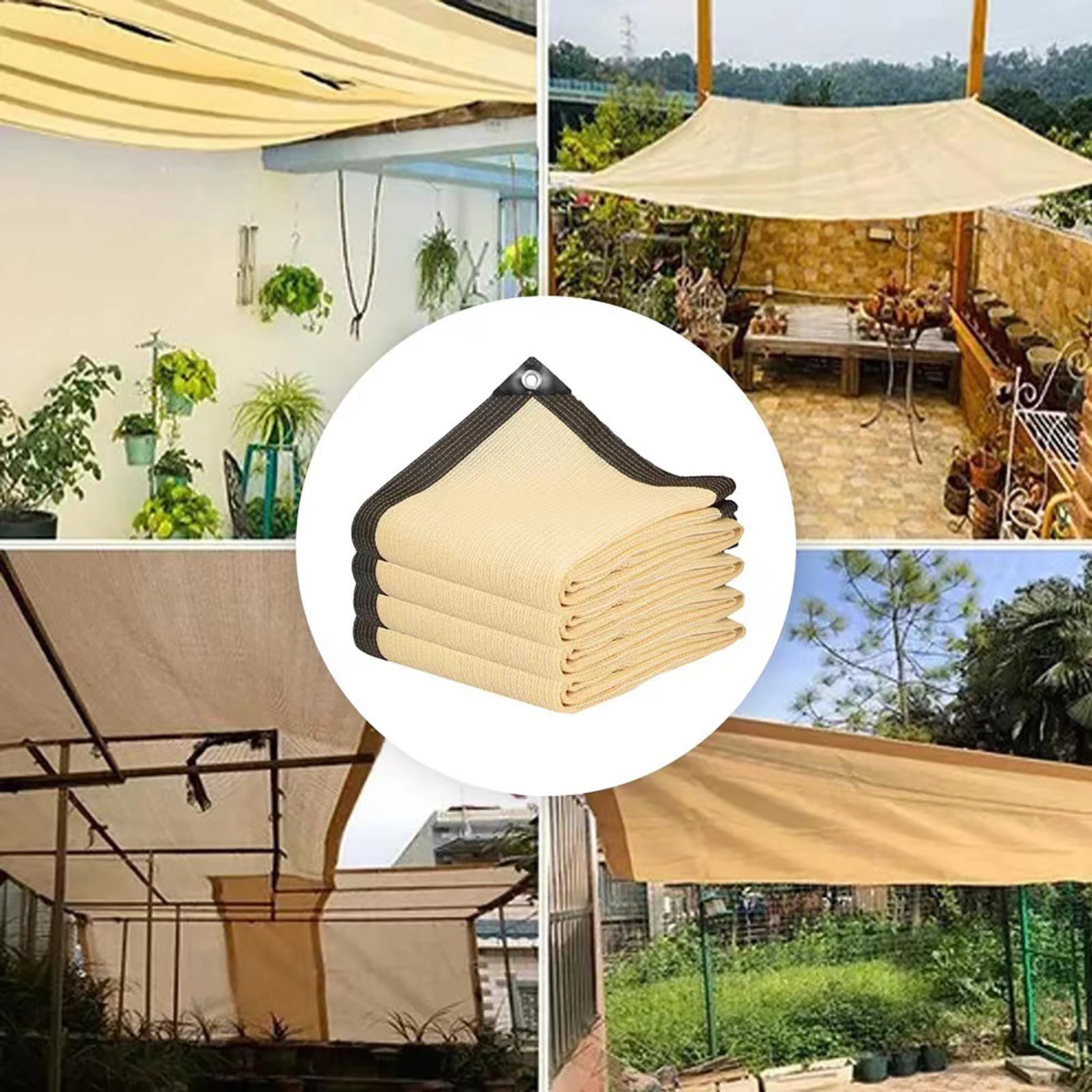 Beżowa osłona przeciwsłoneczna 10 x 10 m, siatka ogrodowa z oczkami na rośliny, pergola, patio, ogrodzenie prywatności, osłona szklarni, siatka z tkaniny na zewnątrz