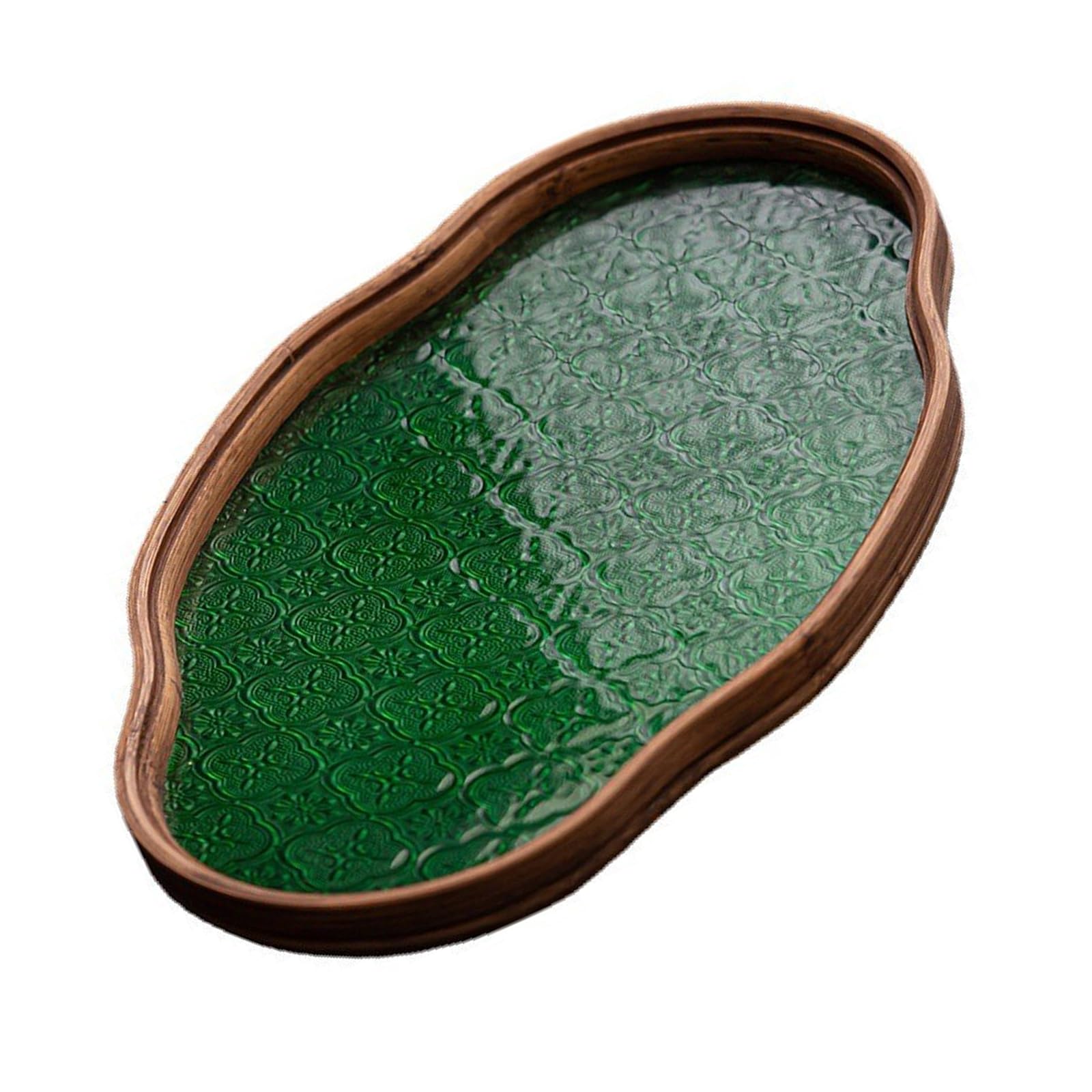 Kalttoy Green Florals Glass Tray For Afternoon Tea And Home Decoration With Rounded Edges And Sturdy Construction Clear Serving Tray