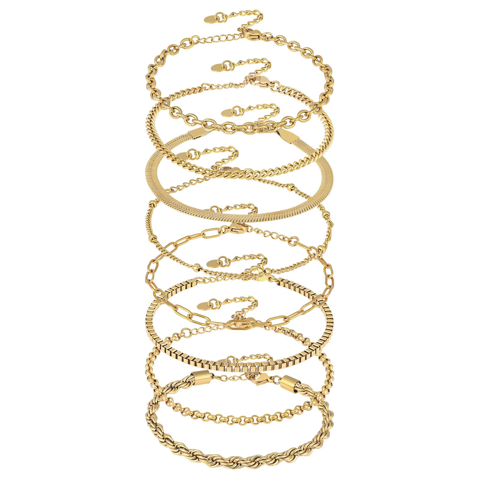 RDISORGold Bracelets for Women, 14K Gold Plated Jewelry Sets for Women Trendy Thin Dainty Stackable Cuban Link Paperclip Chain Bracelet Pack Fashion Accessories Gifts for Womens