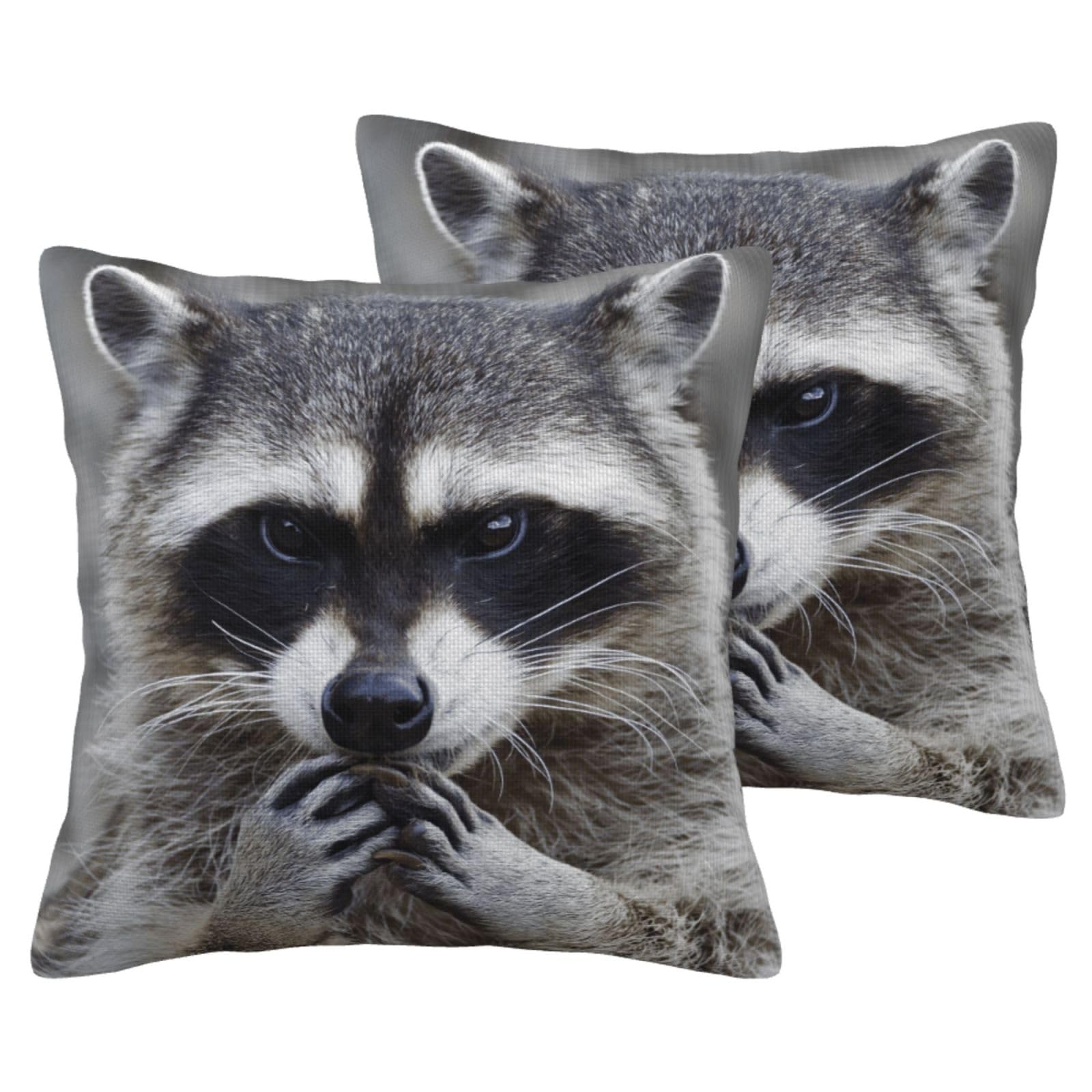 Housse de coussin en imitation lin à motif raton laveur au tissage noble