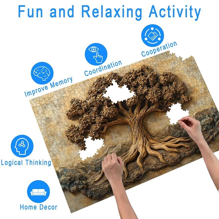 Puzzle 1000 elementów drzewo, puzzle 1000 elementów dla dorosłych i dzieci od 14 lat, krajobraz drewniane puzzle z wykwintnym pudełkiem do pakowania, puzzle do dekoracji ścian, prezent dla kobiet