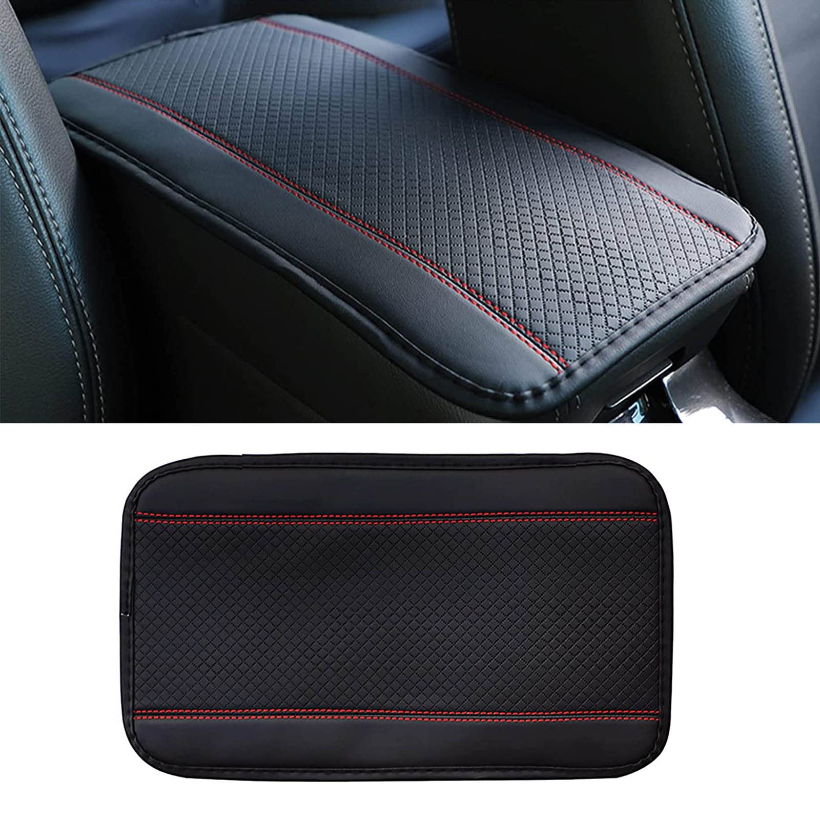 Pack-1 Car Armrest Box Mat, Comfortable Waterproof Car Armrest Cover Mat, Fiber Leather Four Seasons Armrest Cover, Universal Center Console Mat for Most Cars (Red)