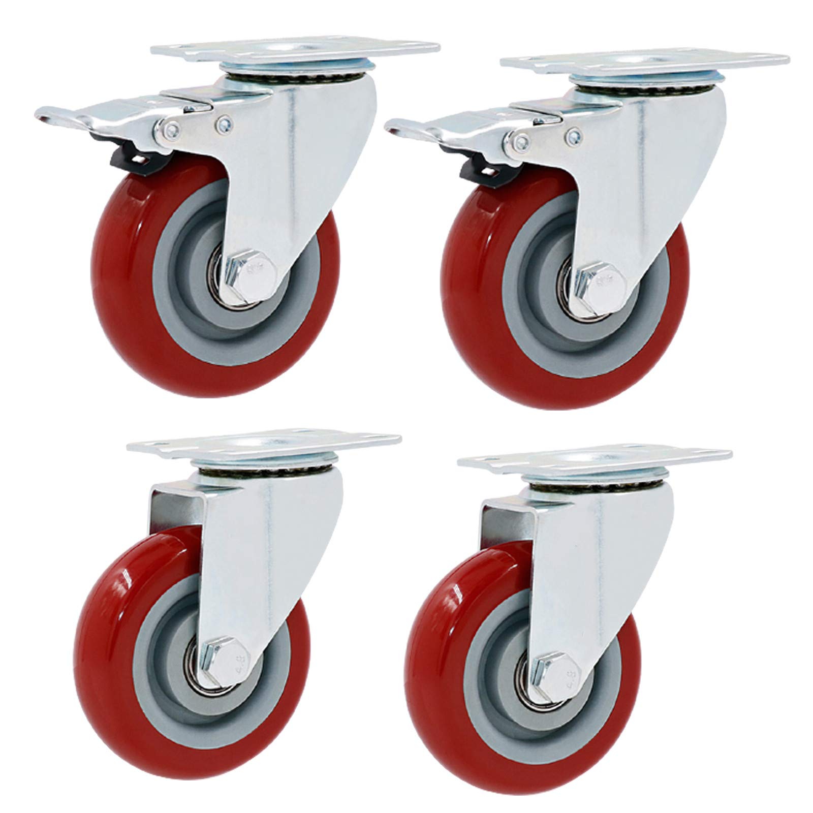GYRAZXS 4 x Heavy-Duty Swivel Cs Double-Bearing Polyurethane Furniture Wheels Replacement Plate Cs with Brakes for Trolley Tables (100mm)