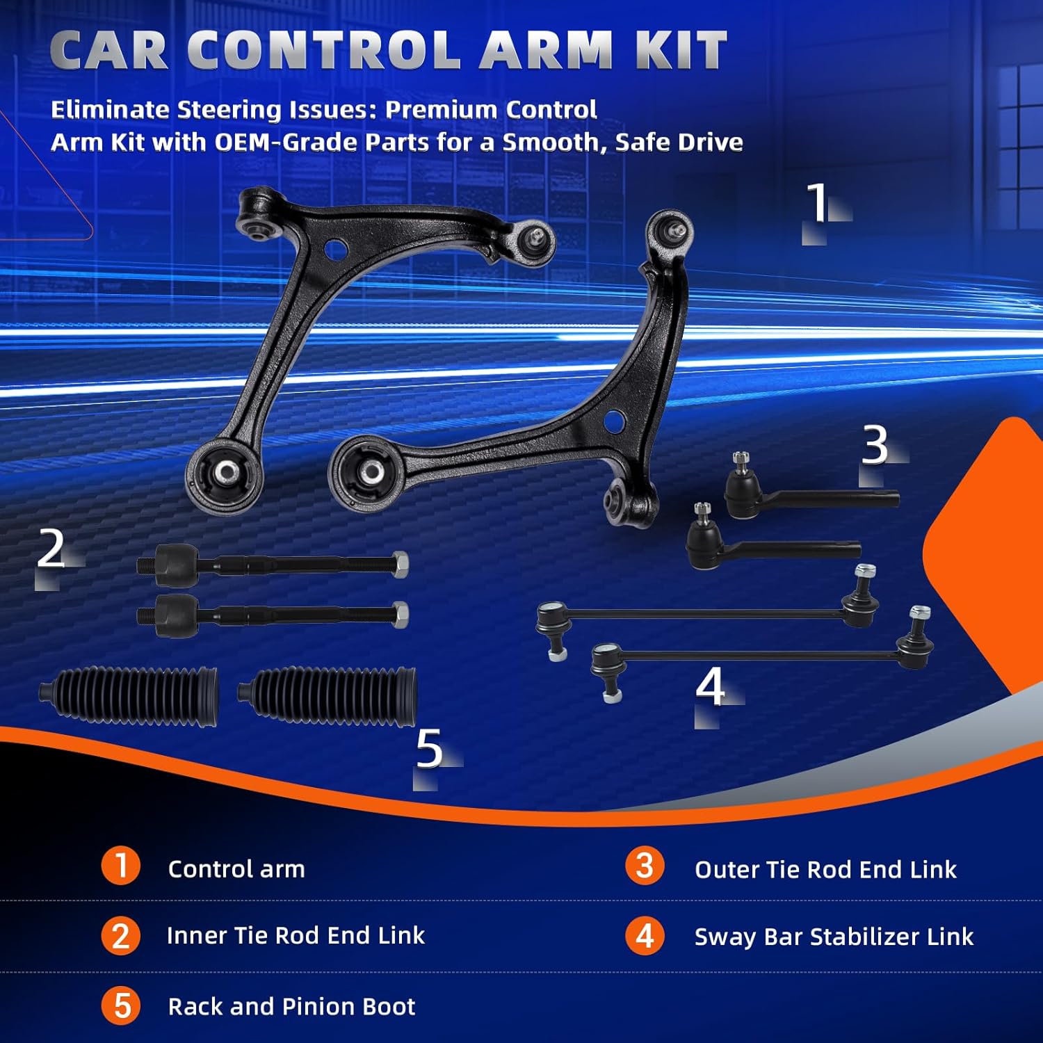 KEYOOG 10Pcs Front Lower Control Arm Kit w/Ball Joint Fit For 2005-2008 2009 2010 Ho-nda Odyssey, Outer Inner Tie Rod End, Sway Bar Link, Boots (OE# K620505 K620504 K750304 EV800226 ES800224)