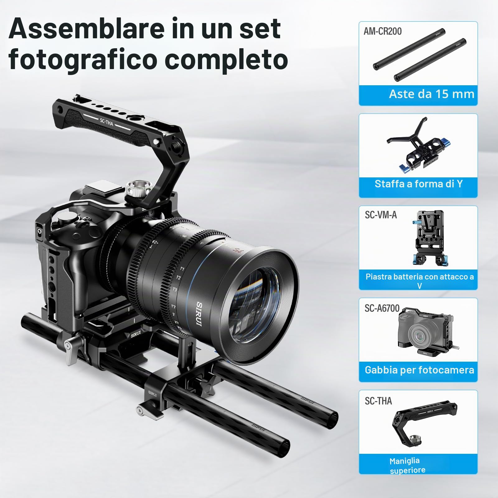SIRUI Video di Supporto per Guida da 15mm con Piastra a Sgancio Rapido Tipo Arca, Piastra Base per Fotocamera con Doppi Morsetti per Treppiede, Attrezzatura per Spalla, Follow Focus, AM-QA-LR