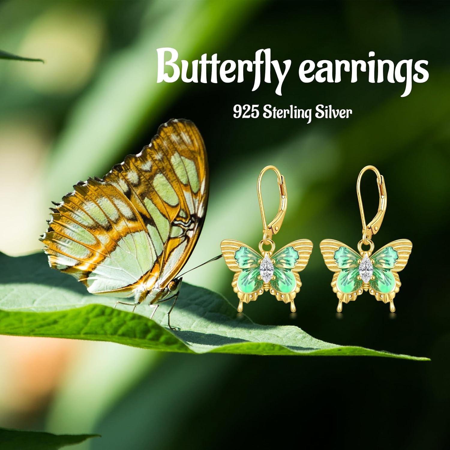 Butterfly Drop Earrings for Women 925 Sterling Silver Plated 18K Yellow Gold Butterfly Dangle Earrings with Cubic Zirconia - Image 6
