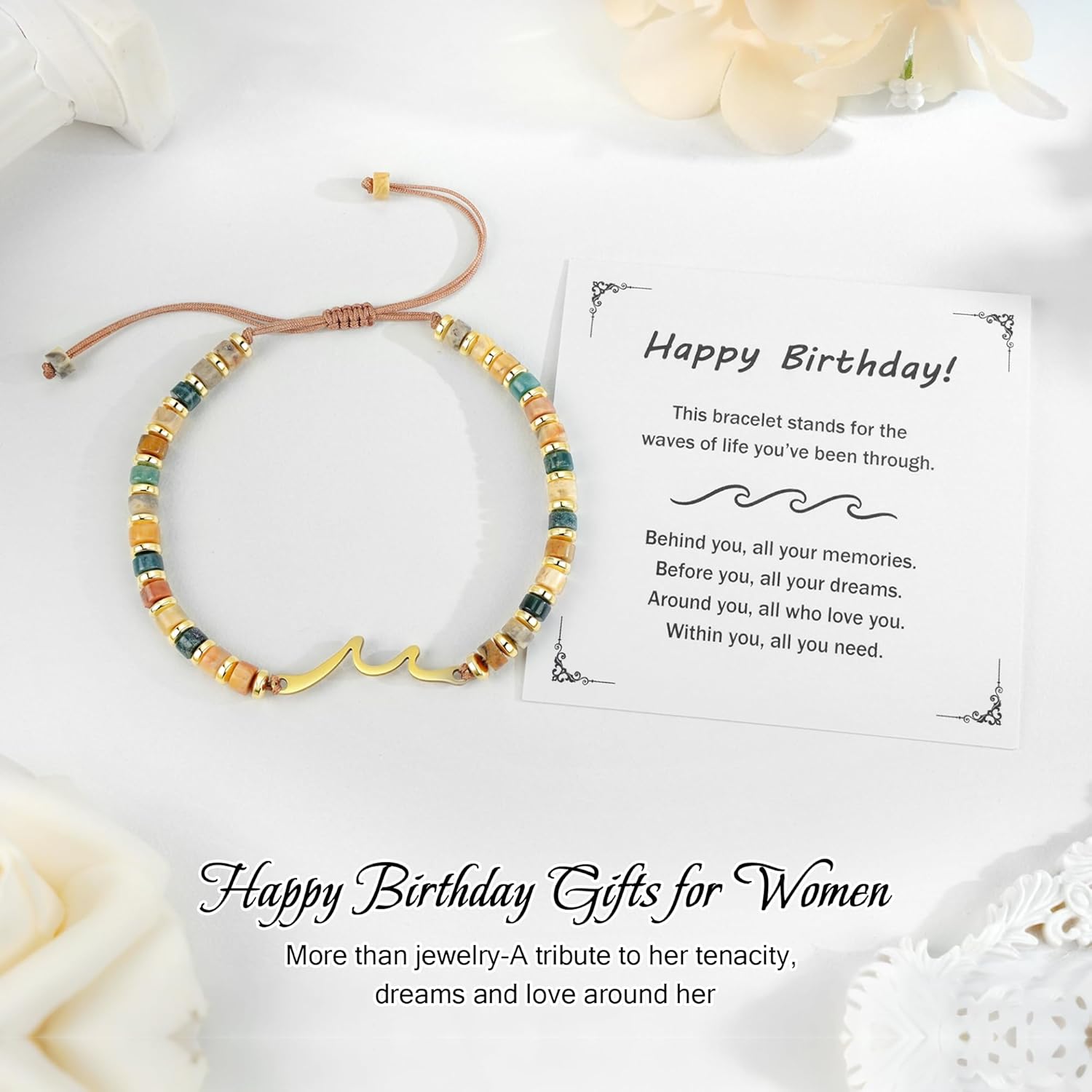 Sereney Birthday Gifts for Women, Wave Bracelet as 13th 16th 18th 21st 40th 50th 60th Birthday Gifts for Girls, Adjustable Natural Stone Bracelet as Easter Gifts for Teen Girls Gifts Idea - Image 6