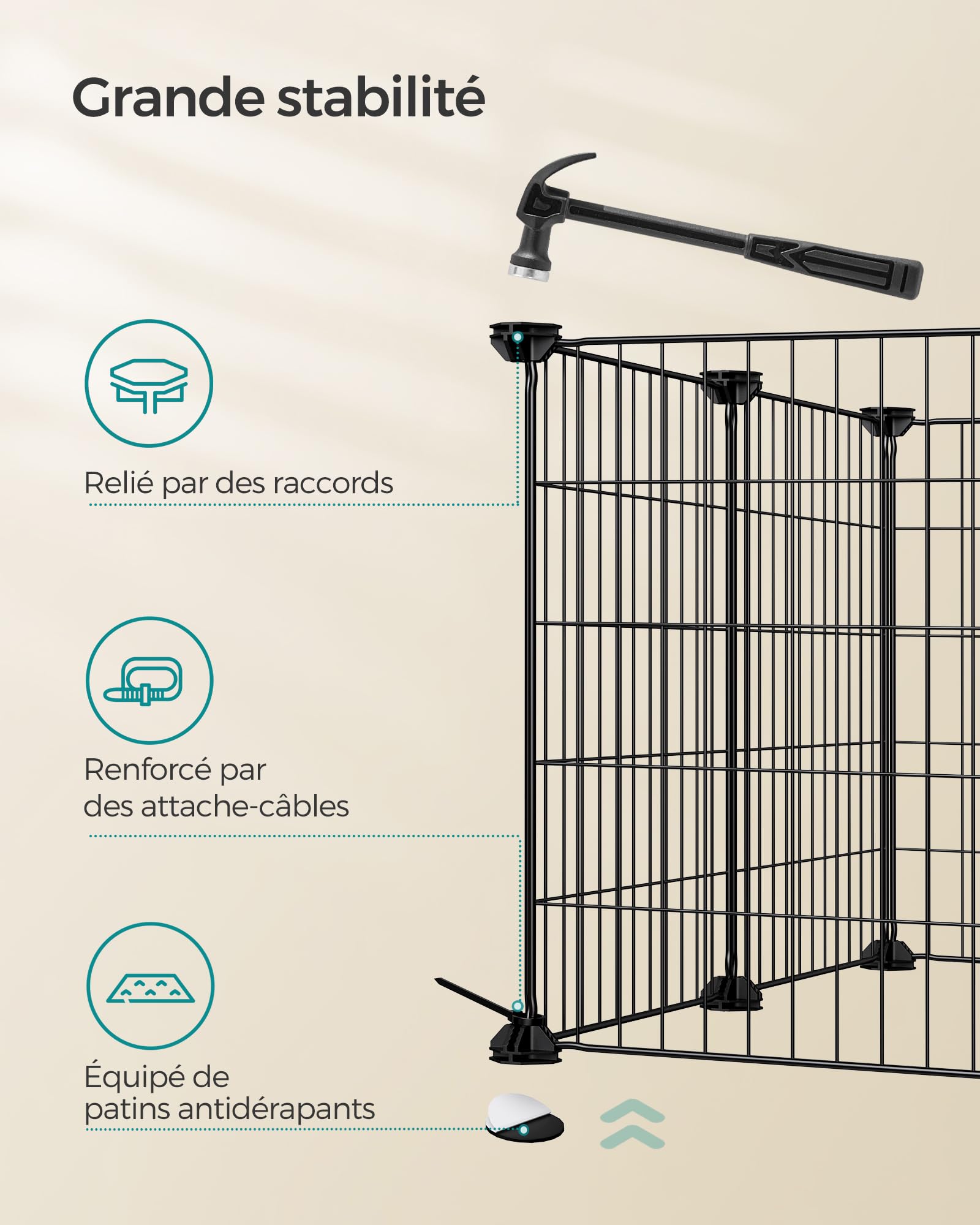SONGMICS LPI001B01 Parc d’intérieur pour Cochon d’Inde, Cage à Lapin, Grande Enceinte d’Exercice, clôture modulable en métal à Monter soi-même pour Hamster, Animal de Compagnie, Petits Animaux - Noir