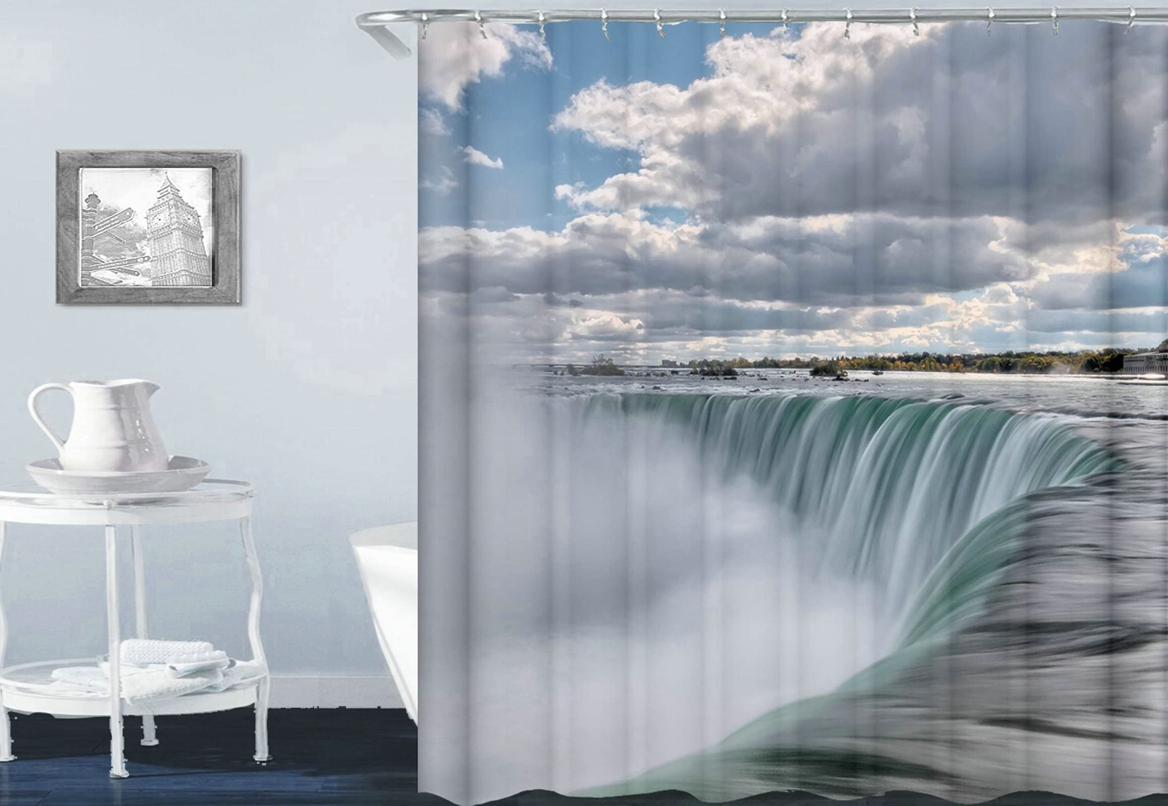 Rideau salle de bain imperméable blanc 180x200 avec anneaux