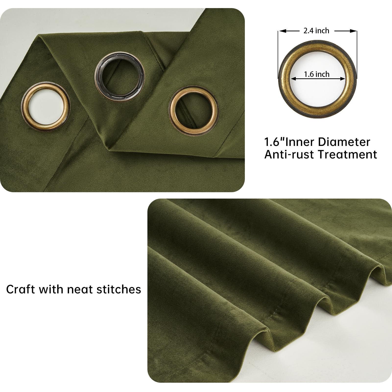 Topfinel Cortinas Salon Opacas 140x240 CM, Verde Oliva Cortina de Terciopelo Dormitorio Sala con Ojales, Habitacion Cortina Opaca Termica, Ventana Aislante Blackout