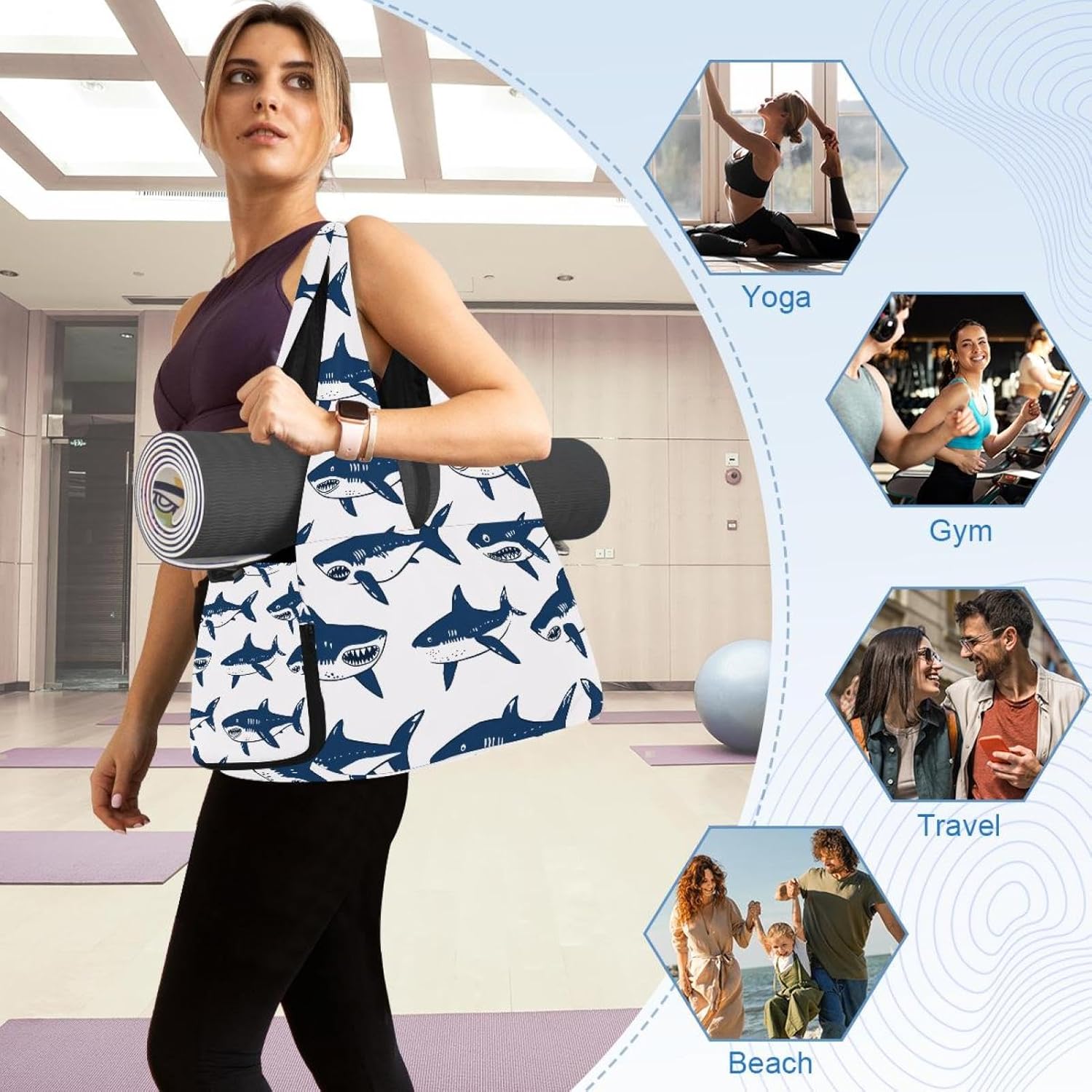 Yoga Mat Bag, Gym Workout Bag with Shoe Compartment, Daisy Strawberry Pilates Bag for Women, Quick Access Storage Yoga Tote Bag for Sports Travel Office