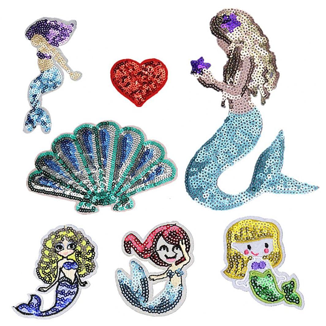 Ruluti [Img] 1 Set Little Mermaid Sequin Patch Sew Iron On Embroidered Applique Craft Handmade Cloths Diy Costume