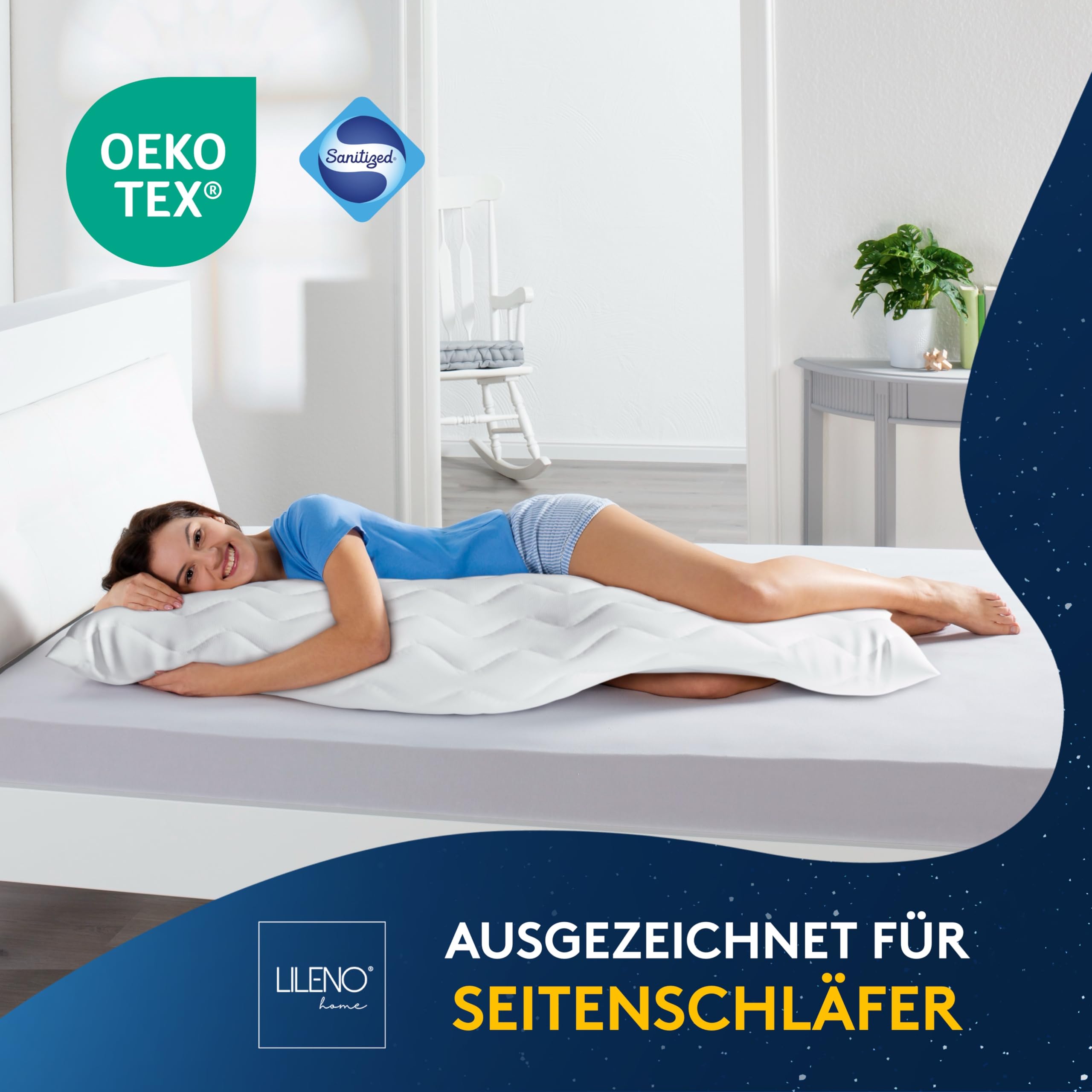 LILENO HOME Coussin pour dormir sur le côté, 40 x 145 cm, lot de 2 (remplissage de 1100 g), coussin d'allaitement avec coussin intérieur amovible, 40 x 145 cm, pour femmes enceintes et nouveau-nés