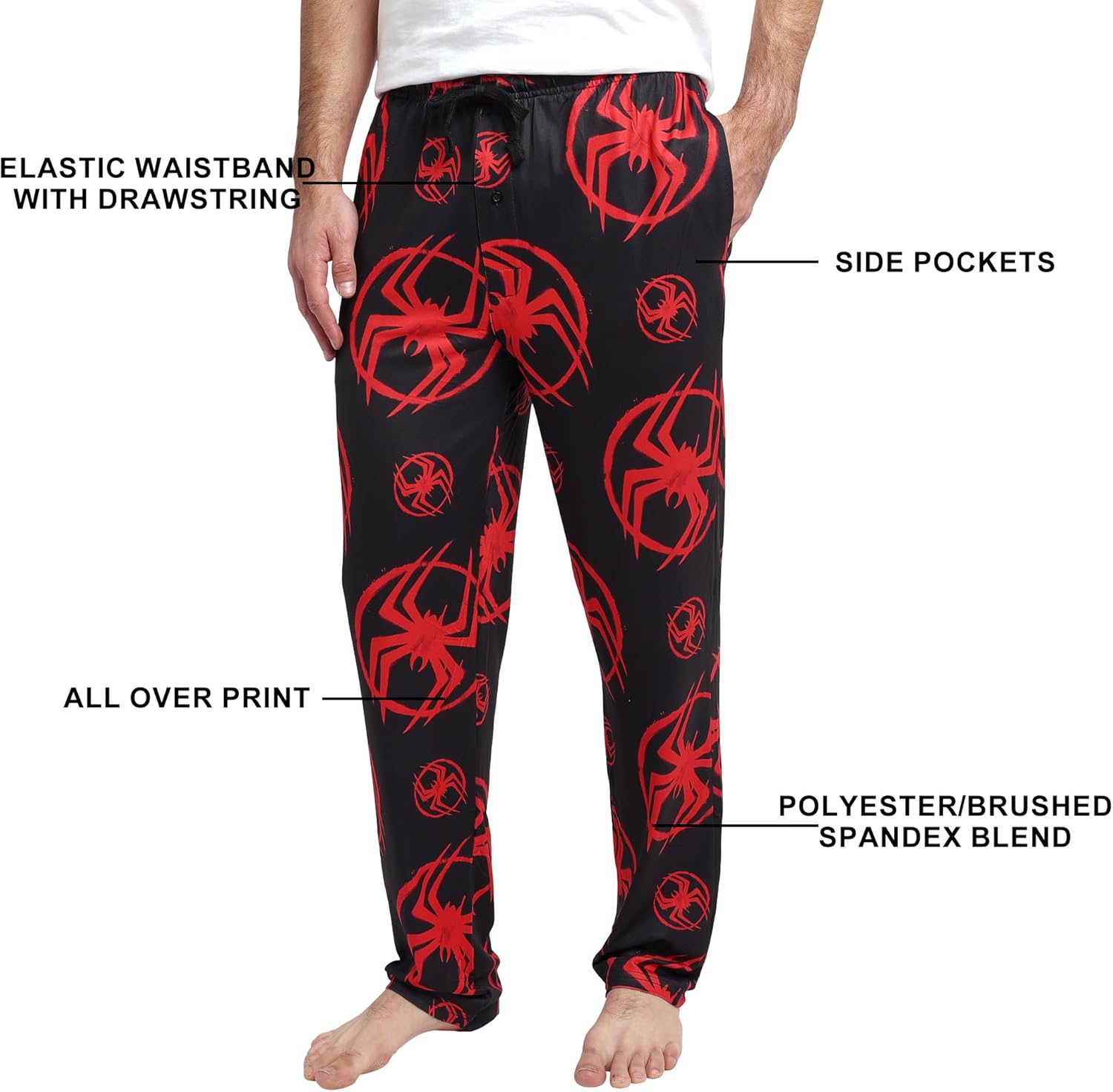 Miles Morales Spider-Man: Across the Spider-Verse Logo AOP Men's Black Sleep Pajama Pants - Image 3