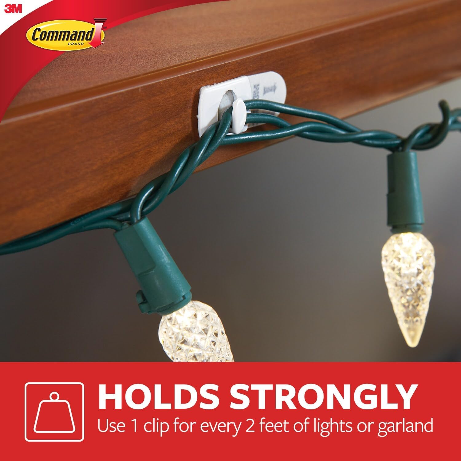 Command Decorating Clips, 40 Clips and 48 Strips, Damage-Free Hanging Light Clips with Adhesive Strips, No Tools Small Wall Clip for Hanging Lights and Cables, Removes Cleanly