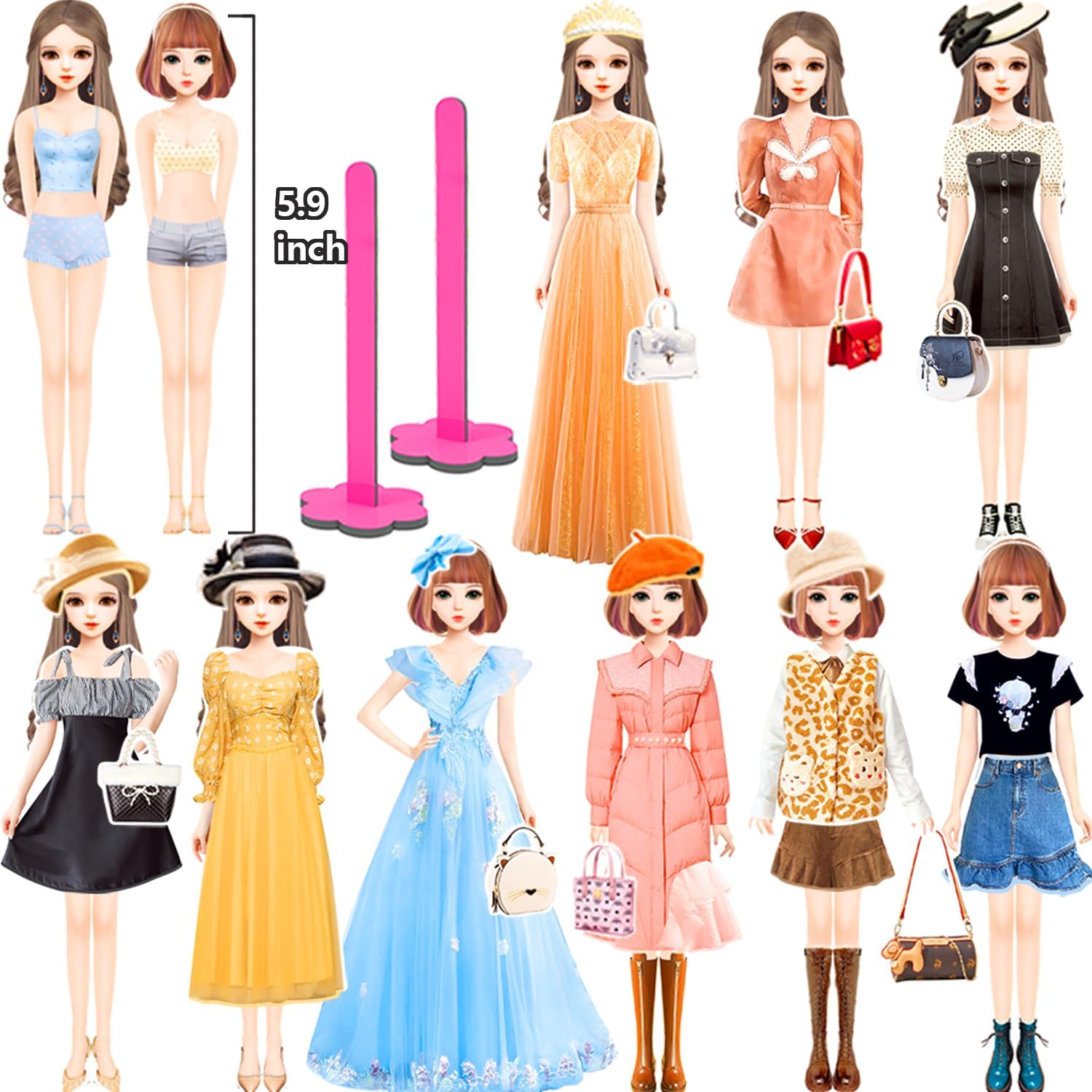 Magnetic Dress Up Dolls, Magnetic Doll Dress Up Kits Magnetic Paper Dolls Pretend Play Set for Girls Ages 4 Years and Up Kids Travel Activities Road Trip Car Ride Interactive Learning Imagine Gift