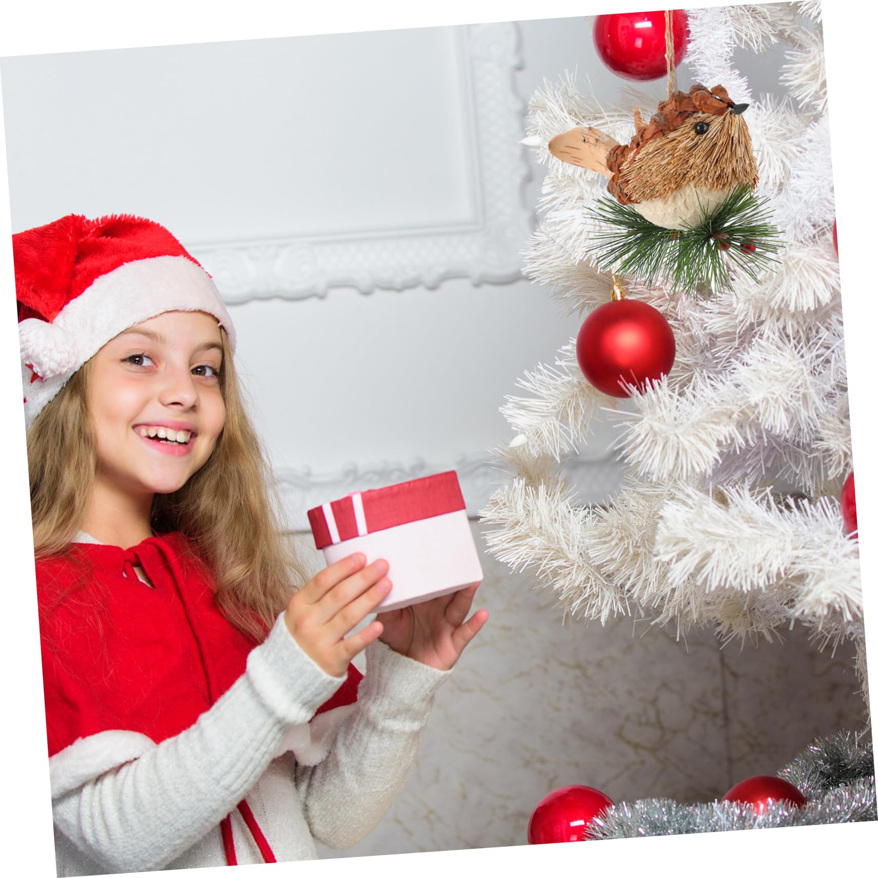 IMIKEYA 4 Stück Weihnachtsstrohvögel Dekoration Vogel Weihnachtsbaumschmuck Künstliche Vögel Zur Dekoration Einzigartiges Vogel-Handwerk