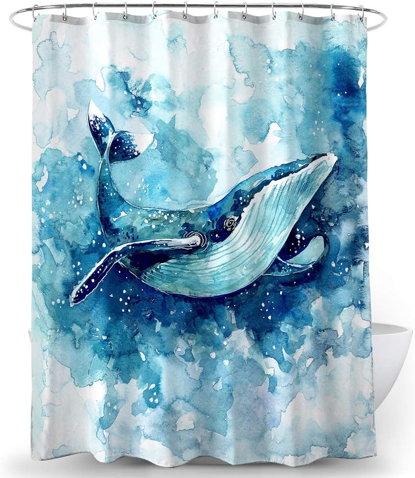 Shower Curtain Fabric Bathroom Shower Curtains Heavy Duty Water Repellent Weighted Reinforced Bottonholes for Bathroom Showers, Stalls, and Bathtubs, Machine Washable 72" 72" (Ocean Blue)