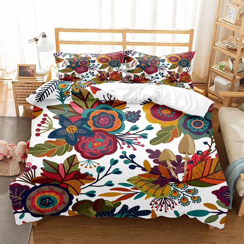 Housse de couette 140x200 imprimé plantes pour une décoration de chambre zen