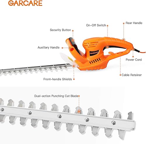 Miniatura 2 de GARCARE Cortadora de setos eléctrica con cable recortadora de árboles eléctrica cortadora de ramas tijeras de seto 48 A hoja de corte láser de